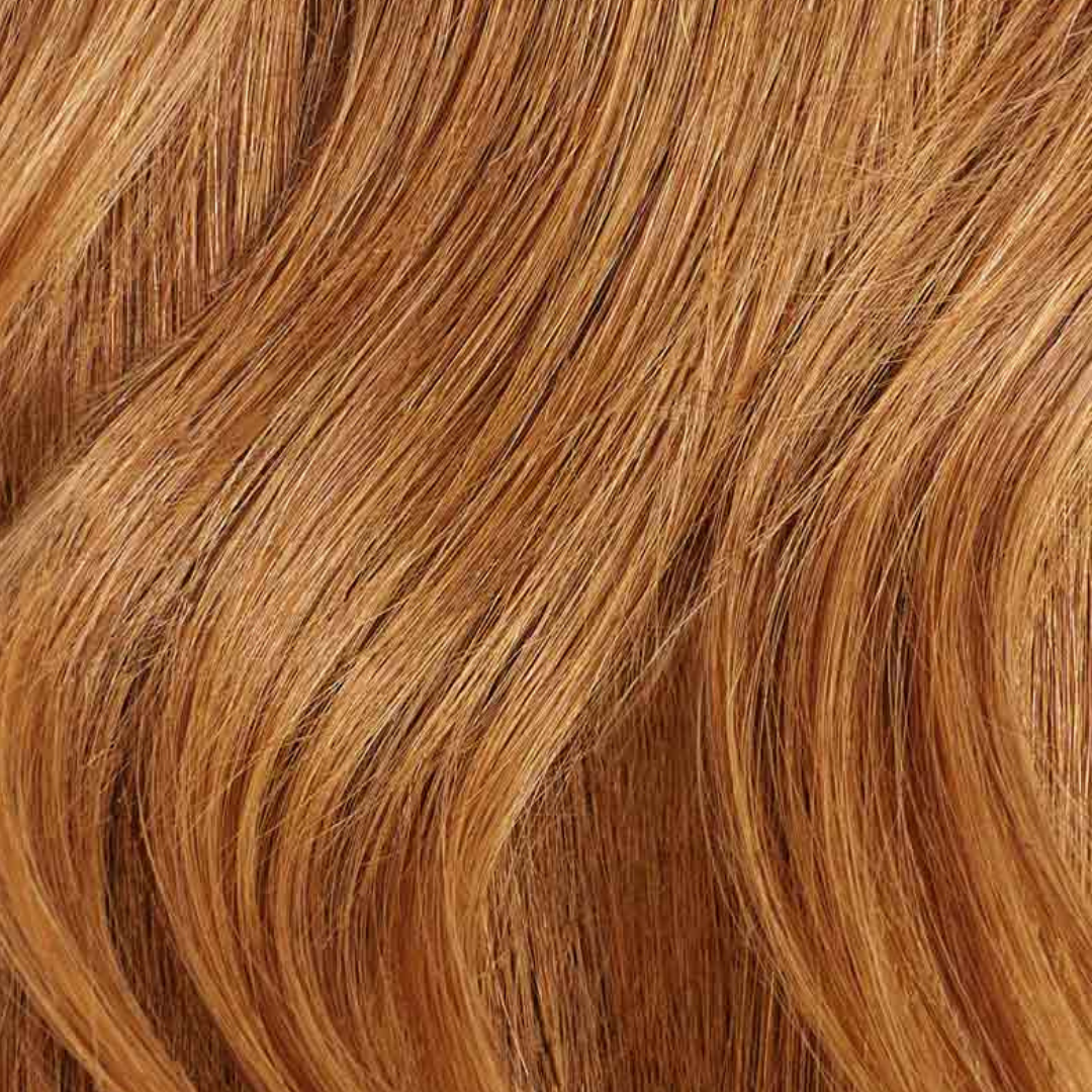 Extra Hair Extension Piece - Auburn #30 showing the smooth shiny auburn color with natural wave texture