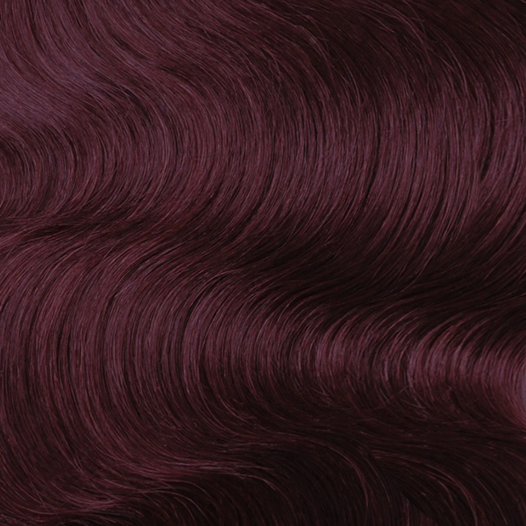 Extra Piece - Plum #99J showing smooth, wavy hair texture in a rich deep plum shade for volume boost extensions.