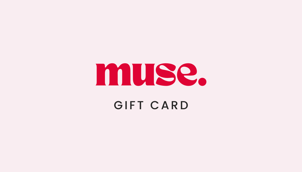 Muse For Hair Gift Card with stylish red muse logo on soft pink background for hair extension gifts