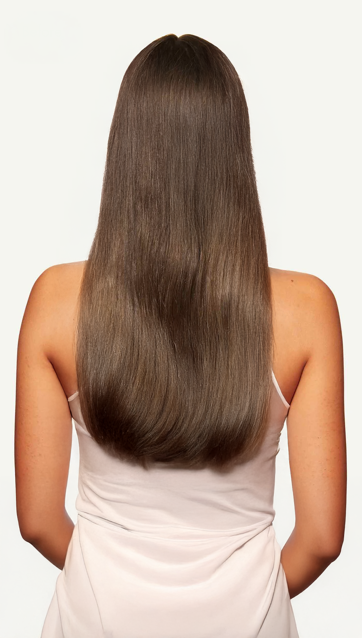 back view of long smooth hair showcasing Milk Chocolate 